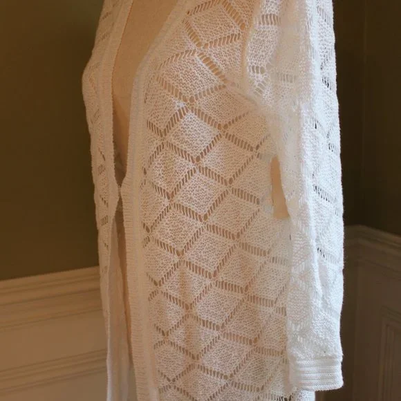 NWT Coldwater Creek Women's White Crochet Long-Sleeve Cardigan Size S/8 - Picture 4 of 11
